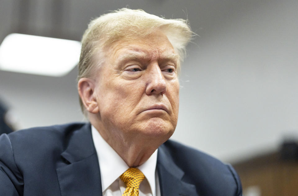 Former President Donald Trump sits in Manhattan criminal court, Tuesday, May 21, 2024 in New York. (Justin Lane/Pool Photo via AP)