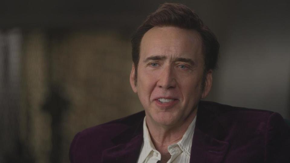 A screenshot of Nicolas Cage speaking during his interview on CBS' "60 Minutes."