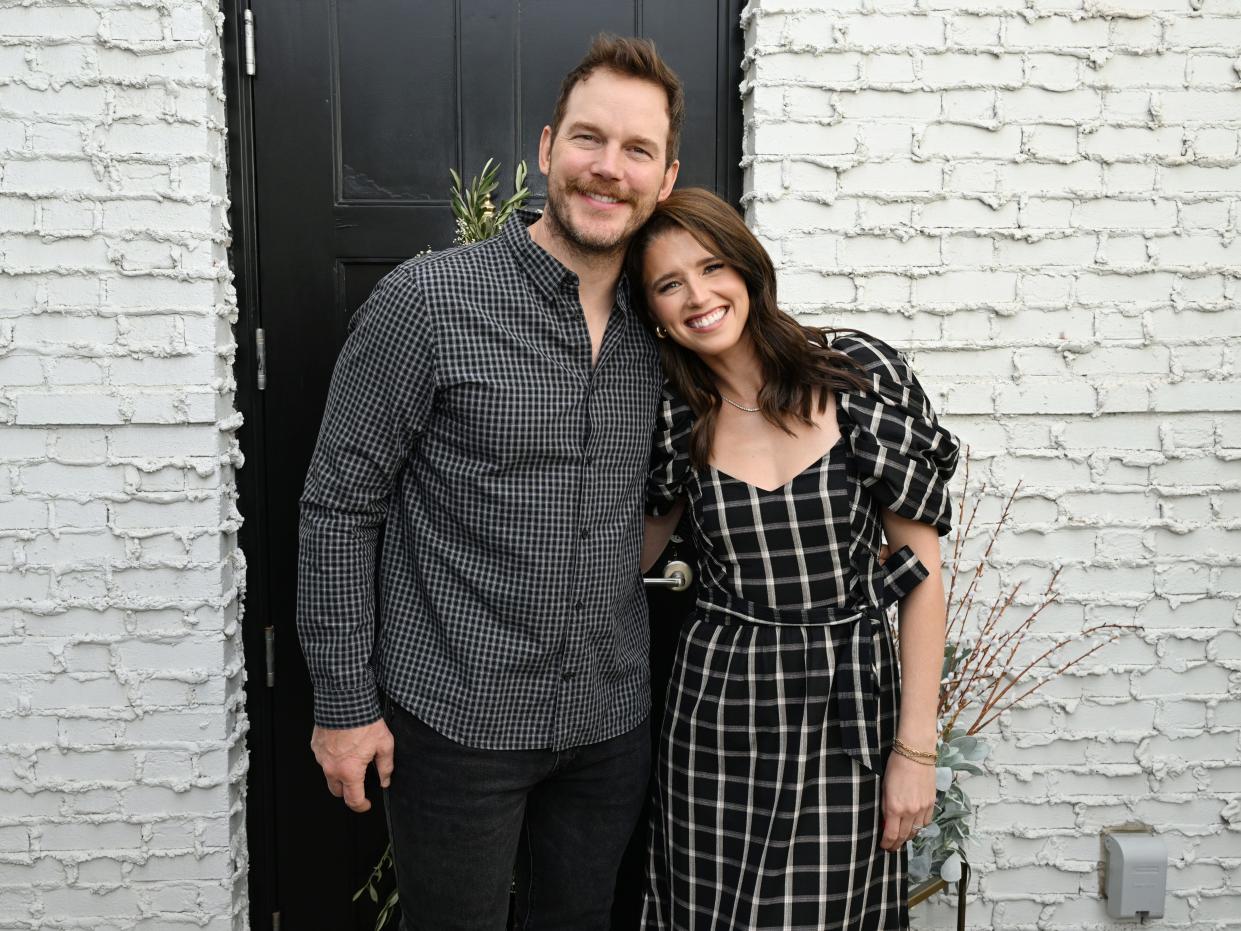 Chris Pratt and Katherine Schwarzenegger attend Cleobella x Katherine Schwarzenegger event at The Coast Lounge at Palisades Villages on November 04, 2023 in Pacific Palisades, California.