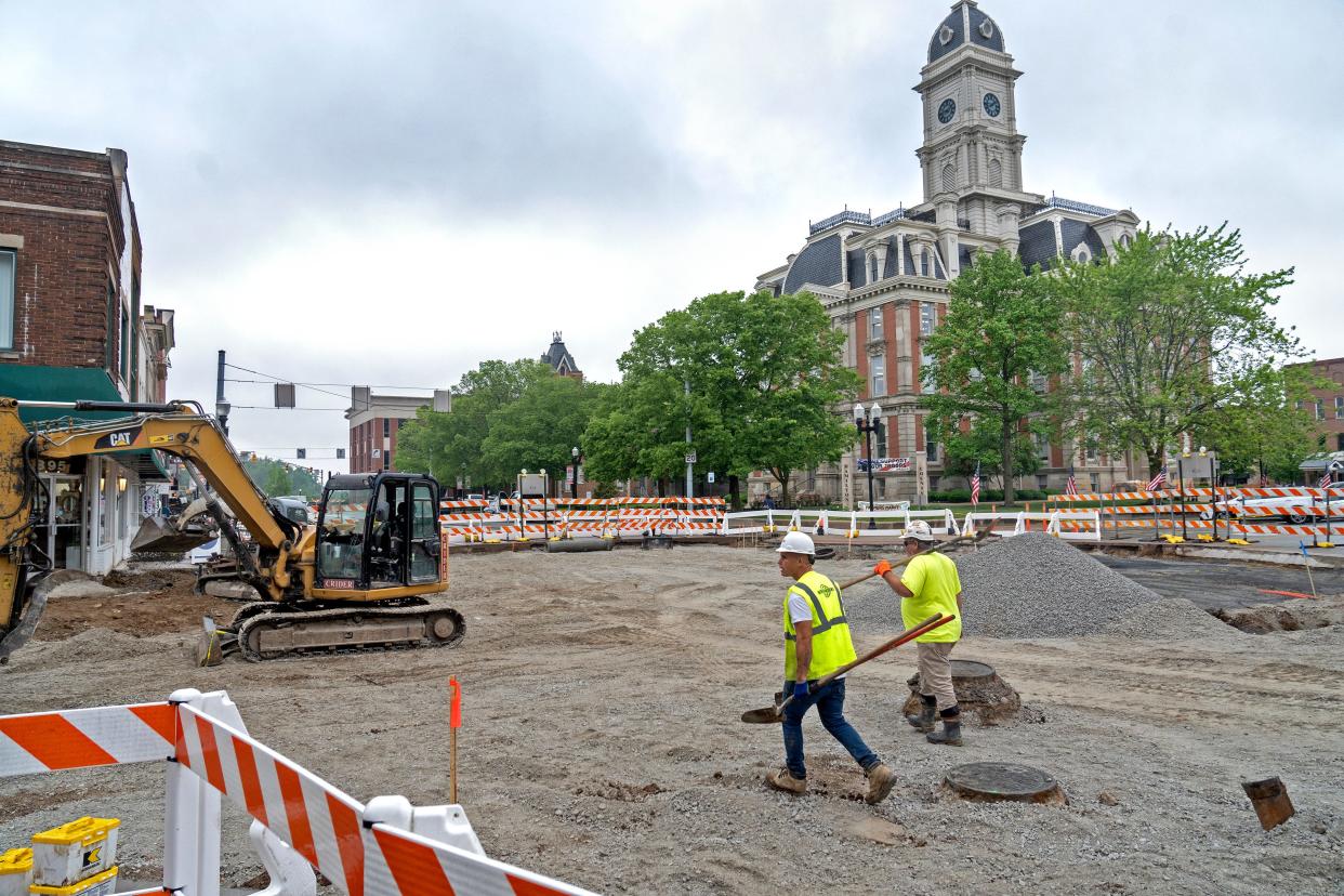 The intersection of 9th Street and Conner Street is closed as construction fills the roadway on Conner Street, Thursday, May 9, 2024 in Noblesville.