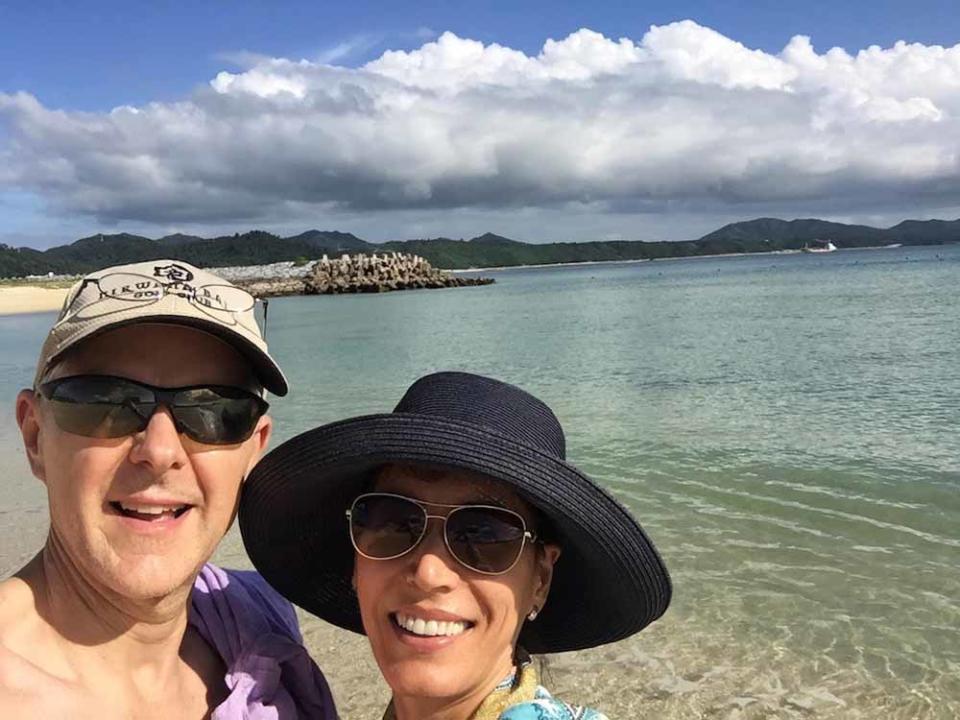 Chris and Galina at the beach in Okinawa. PA REAL LIFE