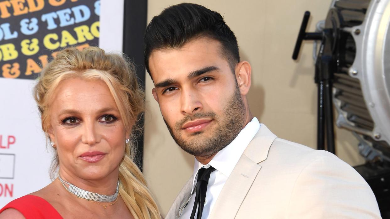 hollywood, california july 22 britney spears and sam asghari arrives at the sony pictures once upon a timein hollywood los angeles premiere on july 22, 2019 in hollywood, california photo by steve granitzwireimage