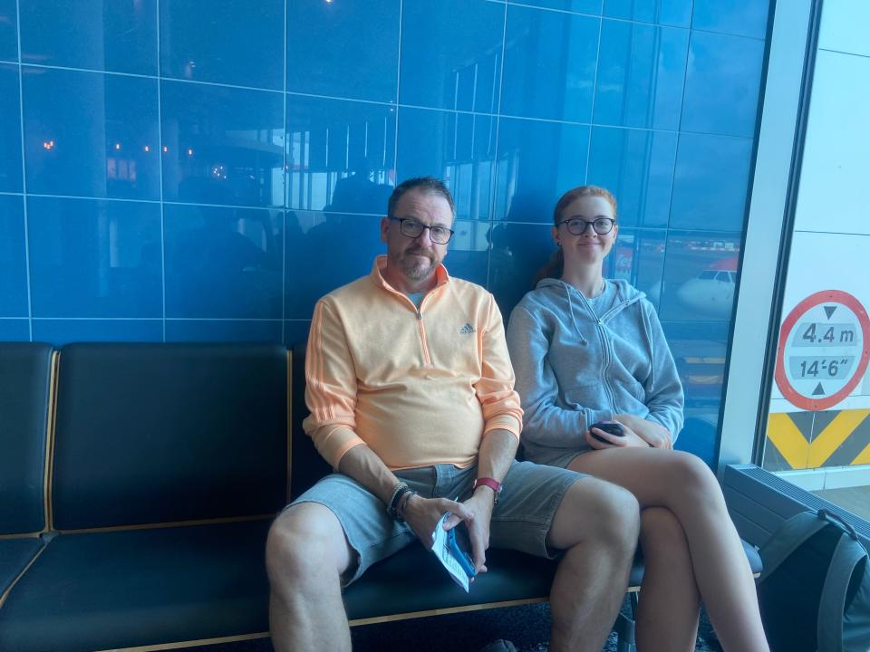 Richard Hamilton, of Guernsey, 54, told The Independent at the airport that his family has already been in Kalithea, which is in the north of the island, for three days (Andy Gregory / The Independent)