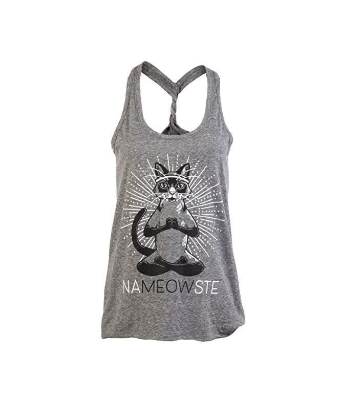 13) naMEOWste Workout Racerback Tank Top