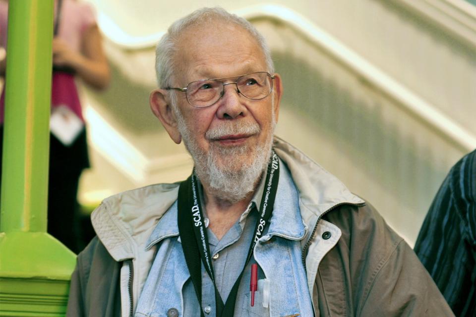 FILE - Mad Magazine cartoonist Al Jaffee attends an event to honor veteran contributors of MAD Magazine at the Savannah College of Art and Design and the National Cartoonists Society on Oct. 11, 2011 in Savannah, Ga. Jaffee died Monday at the age of 102. (AP Photo/Stephen Morton, File)