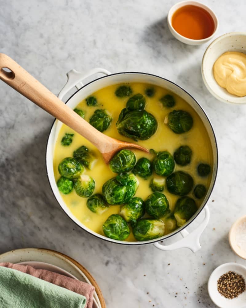Maple-Mustard Butter Bath Brussels Sprouts