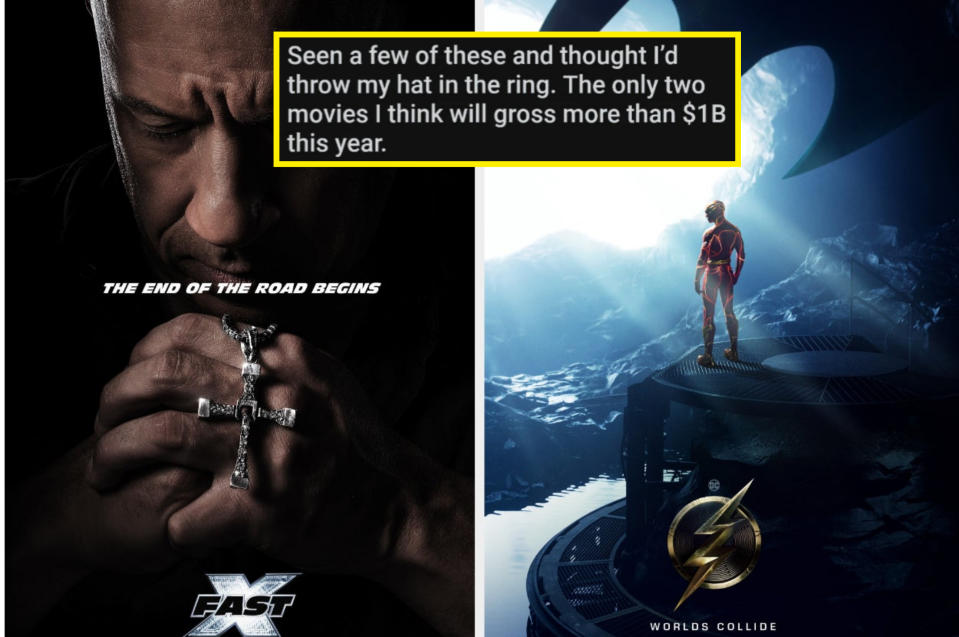 Side-by-side posters of "Fast X" and "The Flash"