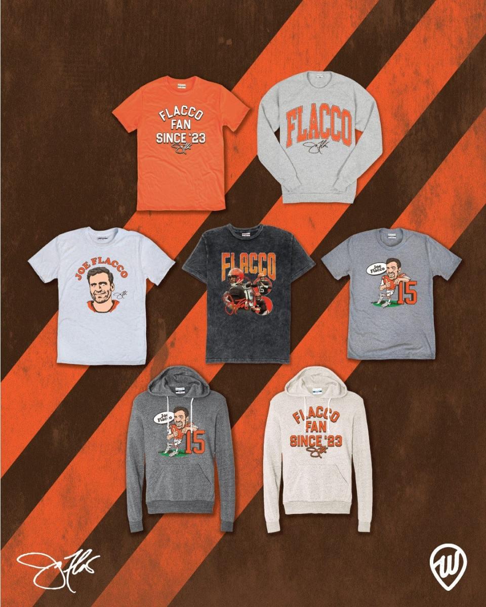 A display of Joe Flacco apparel being solid by Where I'm From, an Ohio-based clothing brand co-founded by Canton natives Ryan Napier and Andrew VanderLind.