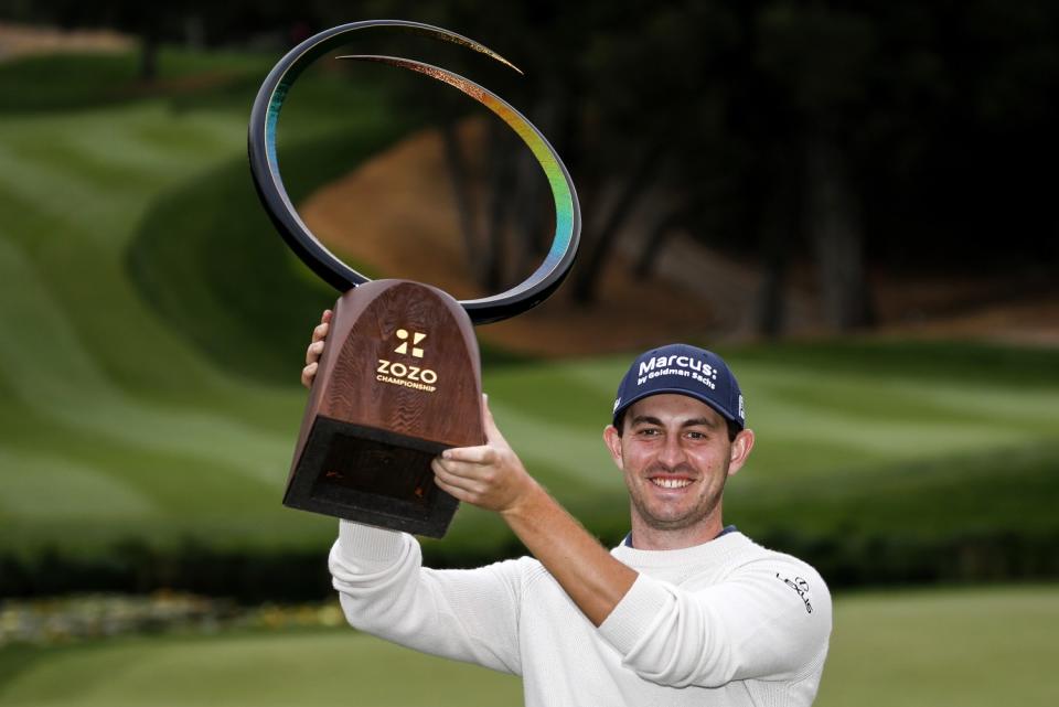 Patrick Cantlay celebrates after winning the Zozo Championship on Sunday.