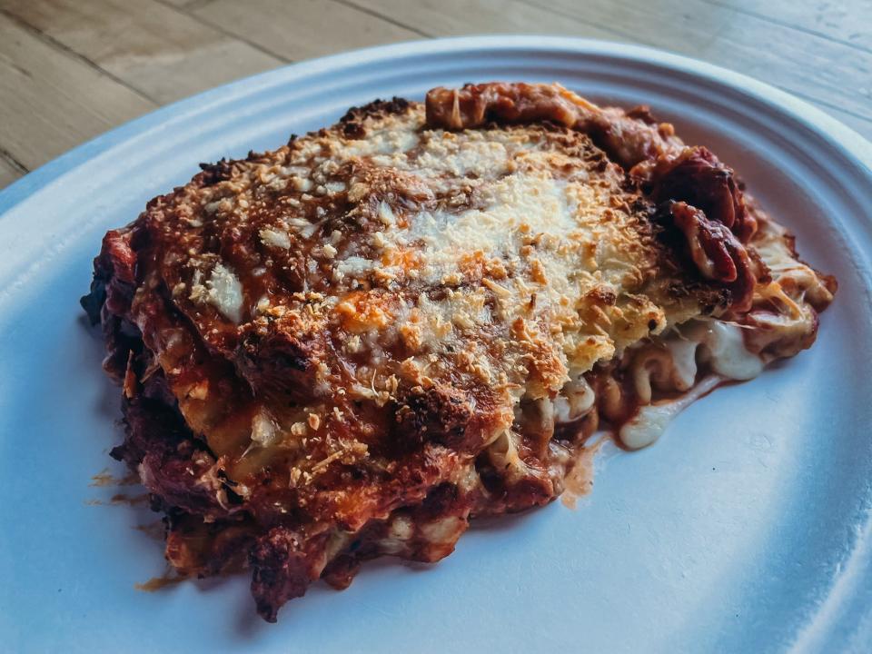 big plate of cooked lasagna