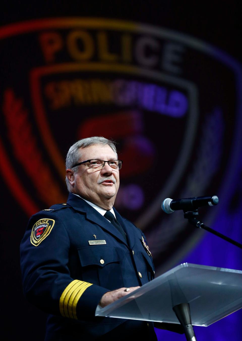 Police Chief Paul Williams speaks at the Springfield Police Academy graduation at Park Crest Baptist Church in Springfield on November 9, 2021.