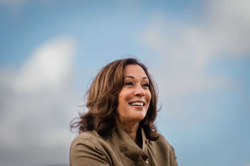 LUSAKA, ZAMBIA - APRIL 01: Vice President Kamala Harris talks with Los Angeles Times White House Correspondent Courtney Subramanian during an interview at Panuka Farm on Saturday, April 1, 2023 just outside the city of Lusaka, Zambia. The Vice President is visiting the farm to highlight climate-smart agriculture and how climate resilience can advance food security. (Kent Nishimura / Los Angeles Times)