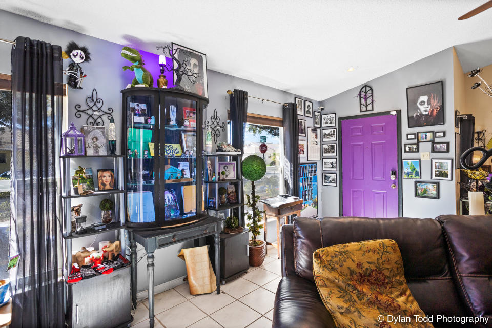 Burton-inspired memorabilia adorns the living room walls at 1774 Tinsmith Circle (Photo: @Dylan Todd Photography)