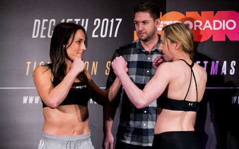 Kate Jackson (right) faces off against Valerie Letourneau - Credit: Lucas Noonan/Bellator MMA