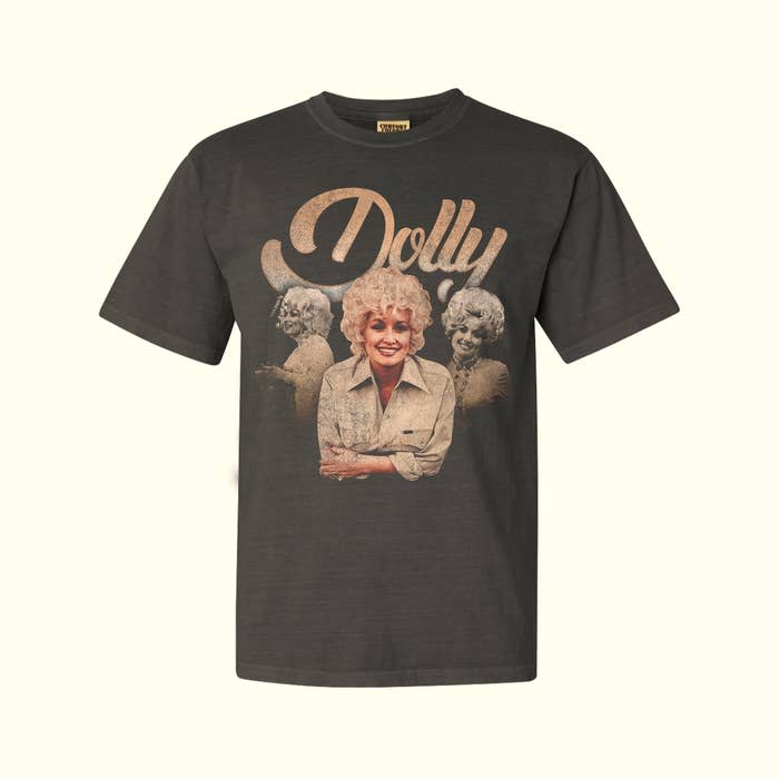 The "Dolly Vintage Collage" Tee is available for purchase on the star's merchandise store