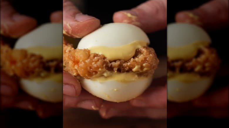 A deviled egg chicken slider