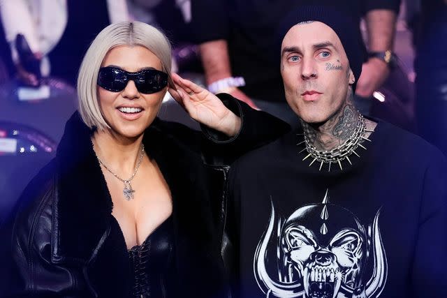 <p>Jeff Bottari/Zuffa LLC via Getty </p> Kourtney Kardashian and Travis Barker