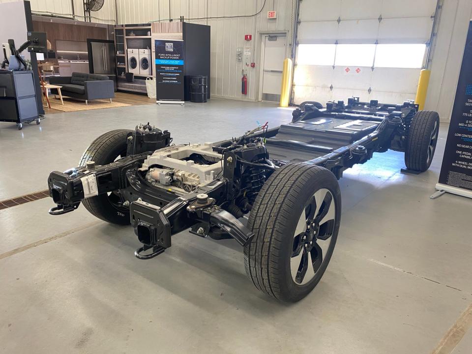 The 2022 Ford F-150 Lighting electric pickup has full underbody skid plates to protect its battery and electric motors.