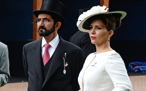 Sheikh Mohammed bin Rashid Al Maktoum and Princess Haya bint Al Hussein attend Derby Day at Ascot in 2016 - Credit: David M Benett/Getty