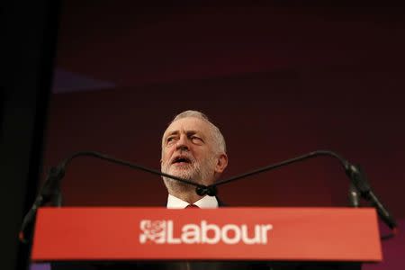 Jeremy Corbyn, the leader of Britain's opposition Labour Party, speaks at an engagement after the ruling Conservatives captured the northwestern seat of Copeland that Labour have held since 1935, the first by-election gain for a governing party for 35 years, in London, February 24, 2017. REUTERS/Stefan Wermuth