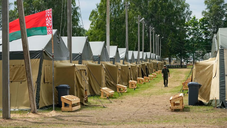 A view of the Belarusian army camp near Tsel village, about 55 miles southeast of Minsk, Belarus, Friday, July 7, 2023. - Alexander Zemlianichenko/AP