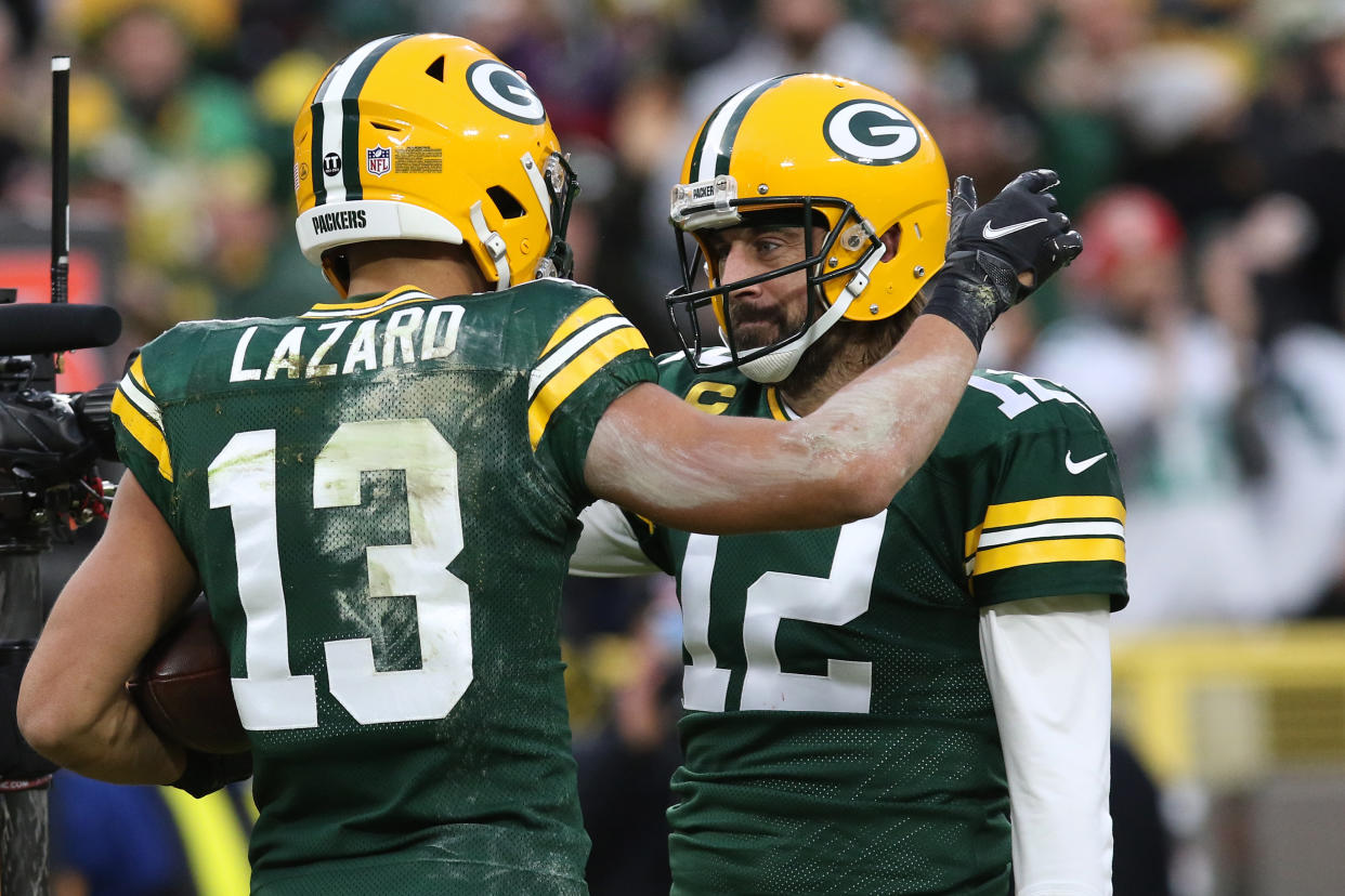 Aaron Rodgers joked that Allen Lazard could be a Hall of Famer. (Photo by Larry Radloff/Icon Sportswire via Getty Images)