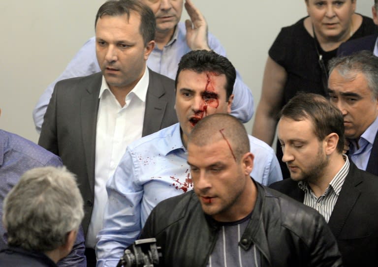 Opposition leader Zoran Zaev, who is now prime minister, was injured when protesters stormed Macedonia's parliament in April