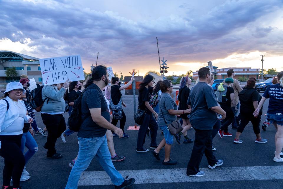 Abortion-rights activists protest outside the Arizona State Capitol following the Supreme Court's decision to overturn Roe v. Wade, in Phoenix on June 25, 2022.