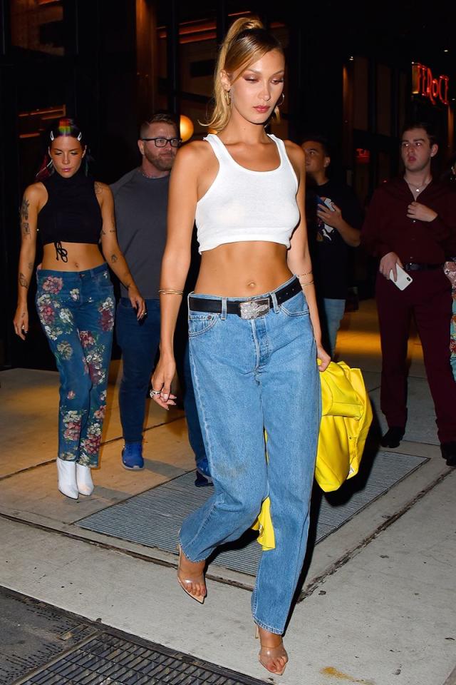 Bella Hadid Wears Crop Top and Low-Rise Pants in Paris