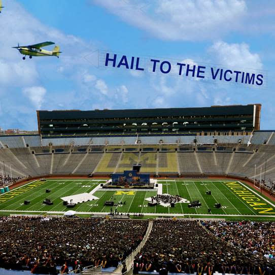 A banner sponsored by survivors of sexual assault and other allies will fly above the University of Michigan commencement ceremony on Saturday, April 30.