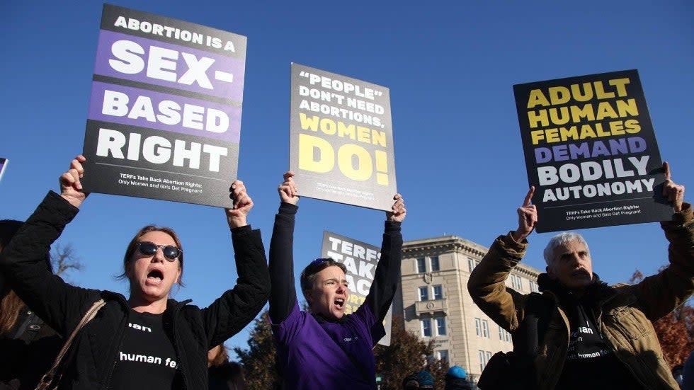 Protesters outside Supreme Court as justices hear arguments in high-profile abortion case