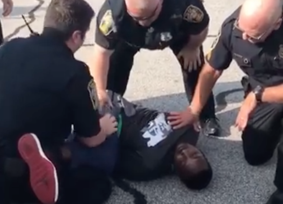 The police officer who was seen choking former NFL player Desmond Marrow in a viral video has been fired, authorities announced on Thursday. (Facebook screenshot via Desmond Marrow)