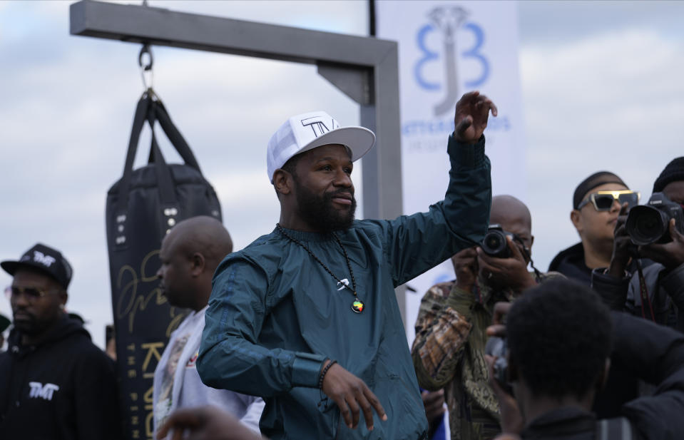 U.S boxing promoter and former professional boxer Floyd Joy Mayweather is seen at an event on the outskirts of the capital Harare, Zimbabwe Thursday, July 13, 2023. Mayweather is in the country for what he is calling the Motherland Tour. (AP Photo/Tsvangirayi Mukwazhi)