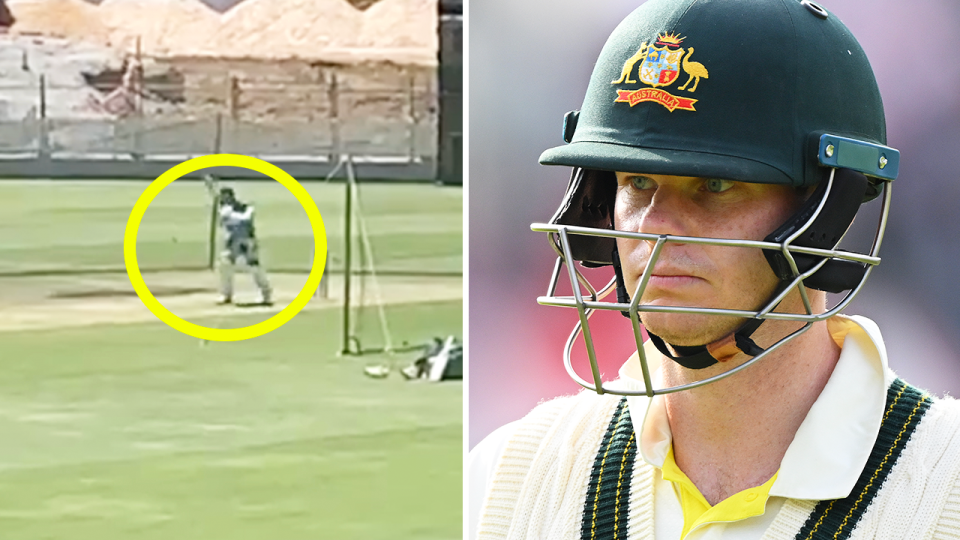 Steve Smith (pictured) was filmed practising alone as he claimed he is ready to turn his recent Test form around and score big this summer. (Images: @walshcee/Getty Images)
