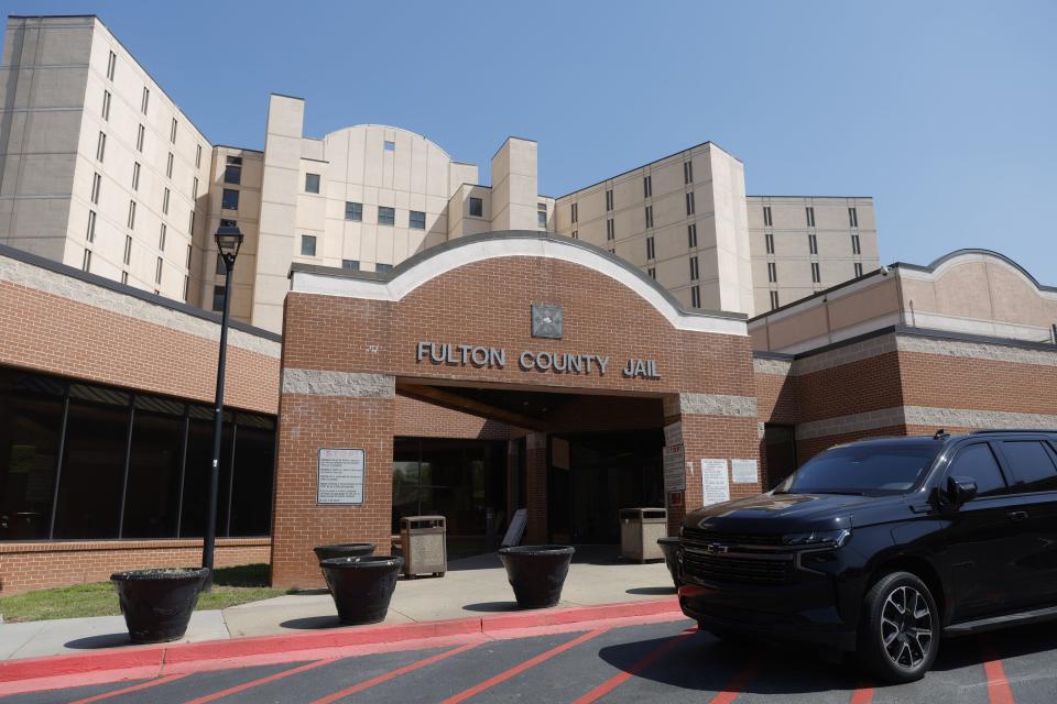 The brick exterior of the Fulton County Jail.