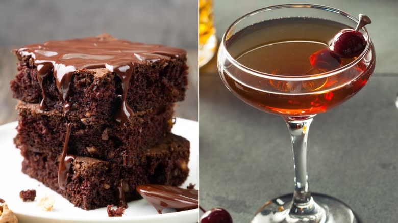 Manhattan cocktail and brownie