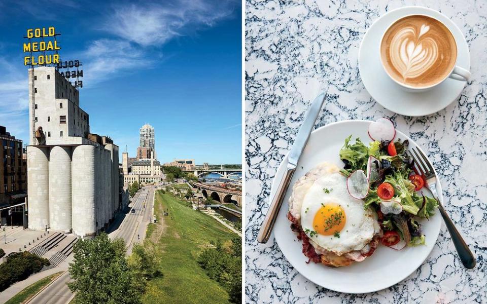 From left: A view along the West River Parkway, in Minneapolis; a croque madame at Parallel, an espresso bar in Minneapolis.