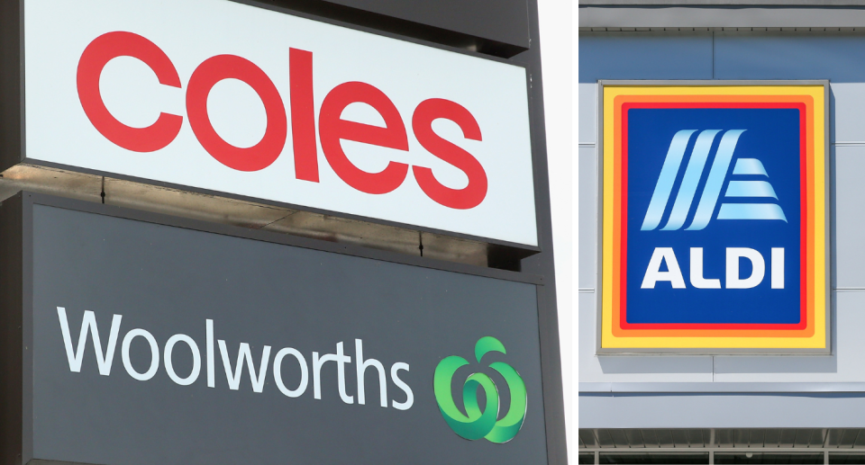 Coles, Woolworths and Aldi supermarkets.