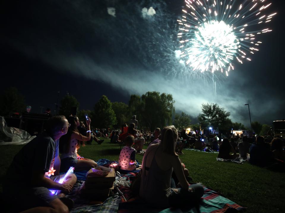 A large crowd enjoys the fireworks display during the Nolensville Star Spangled Celebration on June 30, 2018.