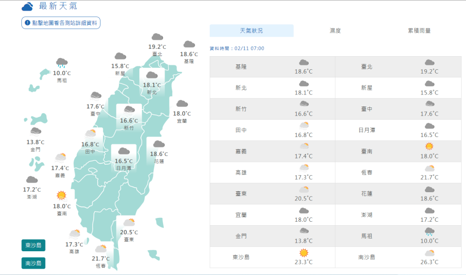 把握週末好天氣，下週一傍晚轉雨下探10°C。   圖片來源/中央氣象局