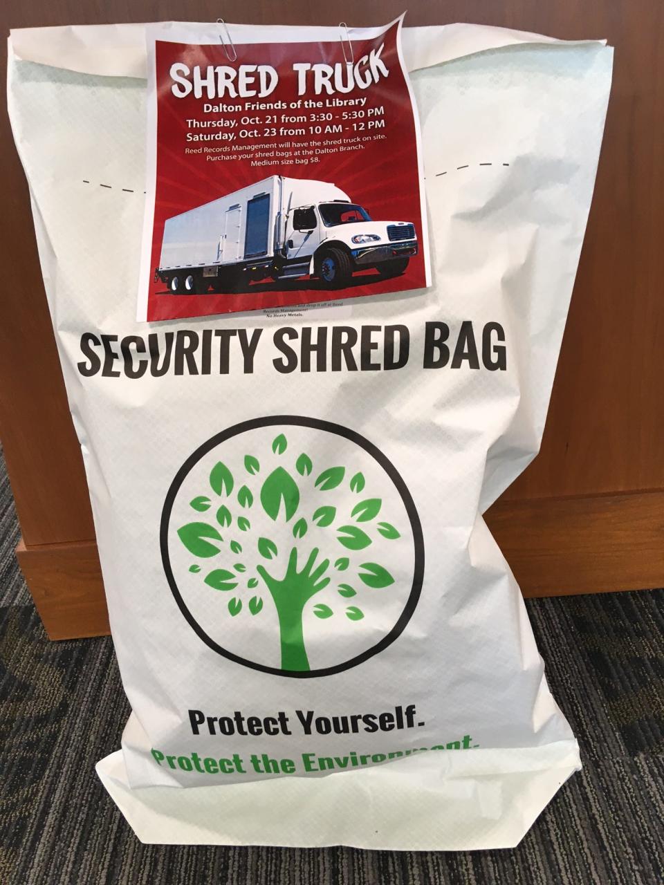 Shred bags are available at the Dalton Branch of the Wayne County Public Library for $8. The bags are a fundraiser for the branch.