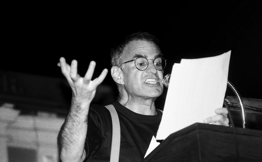 Larry Kramer speaking at a Boston Gay Town Meeting in June 1987. 