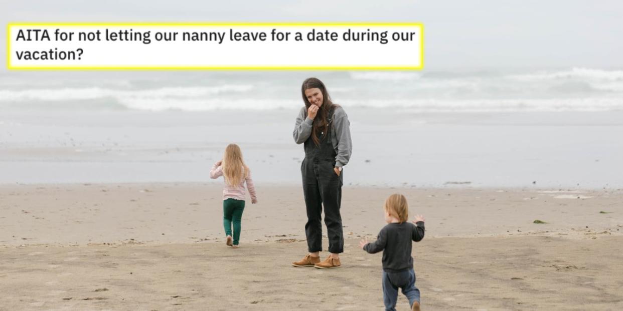 Nanny on the beach with two kids