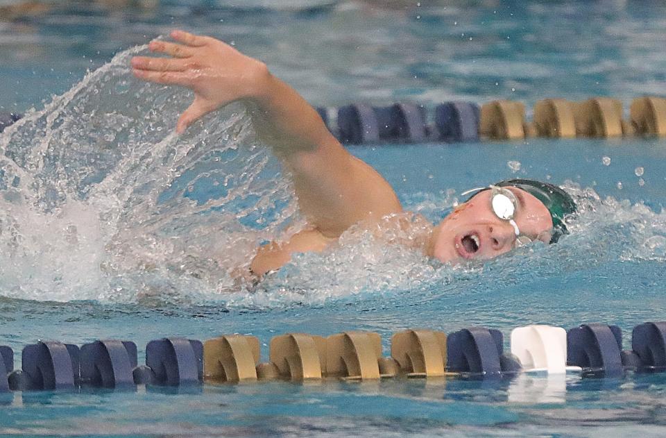 Firestone's Julia Quernemoen swims the 500 yard freestyle in the Division I Sectional Championships on Saturday, Feb. 11, 2023 in Akron, Ohio, at the University of Akron's Ocasek Natatorium.