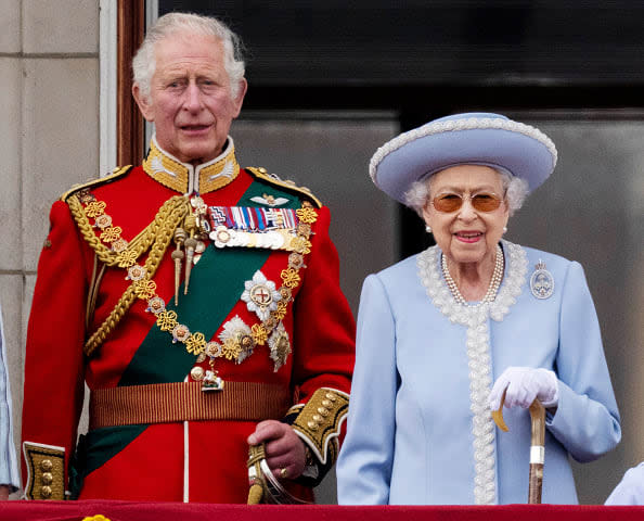 <div class="inline-image__caption"><p>Queen Elizabeth II and Prince Charles, Prince of Wales during Trooping the Colour on June 2, 2022 in London, England.</p></div> <div class="inline-image__credit">Mark Cuthbert/UK Press via Getty Images</div>