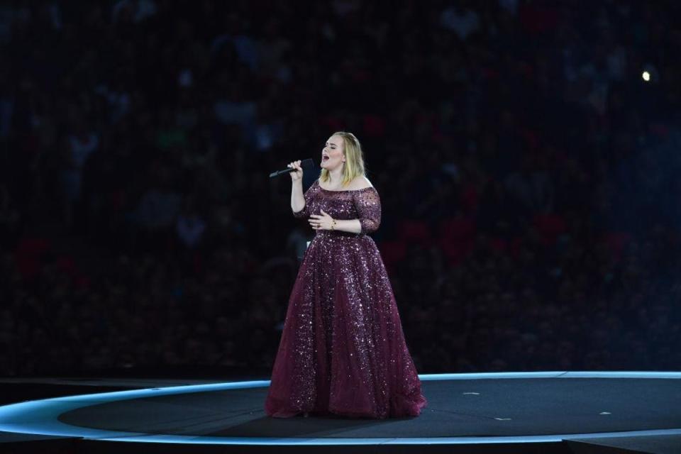 Adele during her first concert at Wembley Arena, 28 June 2017 (Getty)