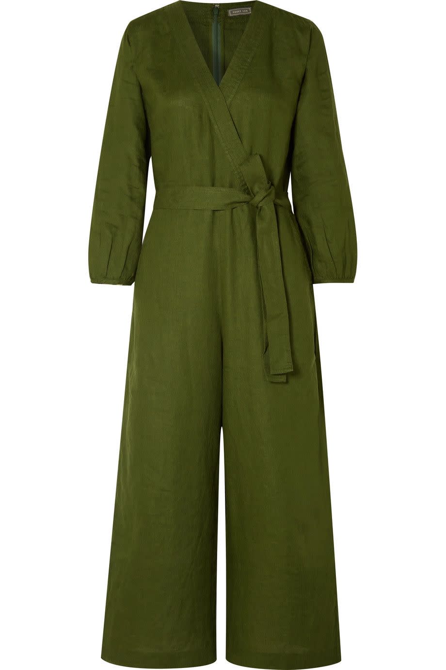 Fontana Belted Wrap-Effect Linen Jumpsuit