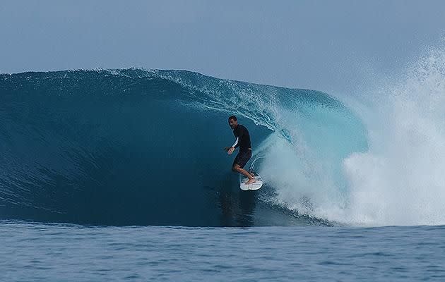 Ex-CT surfer and WavePark guide Maz Quinn on the wave of the trip. Pic: Alice Trend