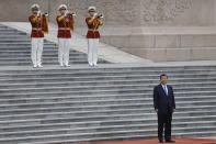 Chinese President Xi Jinping attends a welcome ceremony for Egyptian President Abdel Fattah al-Sisi at the Great Hall of the People in Beijing, Wednesday, May 29, 2024. (Tingshu Wang, Pool Photo via AP)