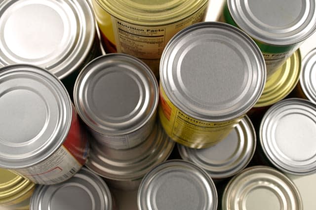 stacked cans of food